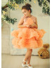 Salmon Ruffle Tulle Lace Appliques Flower Girl Dress